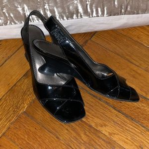 Franco Sarto black patent leather sandals